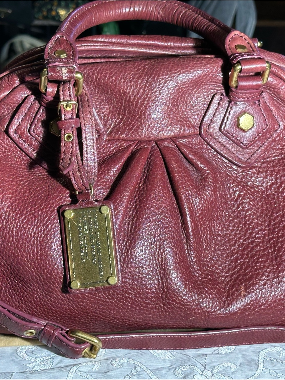 Marc Jacobs Burgundy Leather Satchel with Brass Hardware